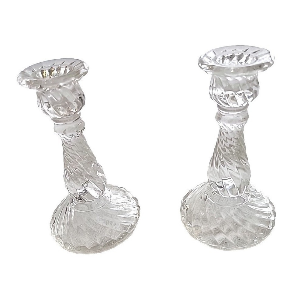 Pair Of Vintage Lead Crystal Pedestal Candle Holders Candlesticks 6" Tall